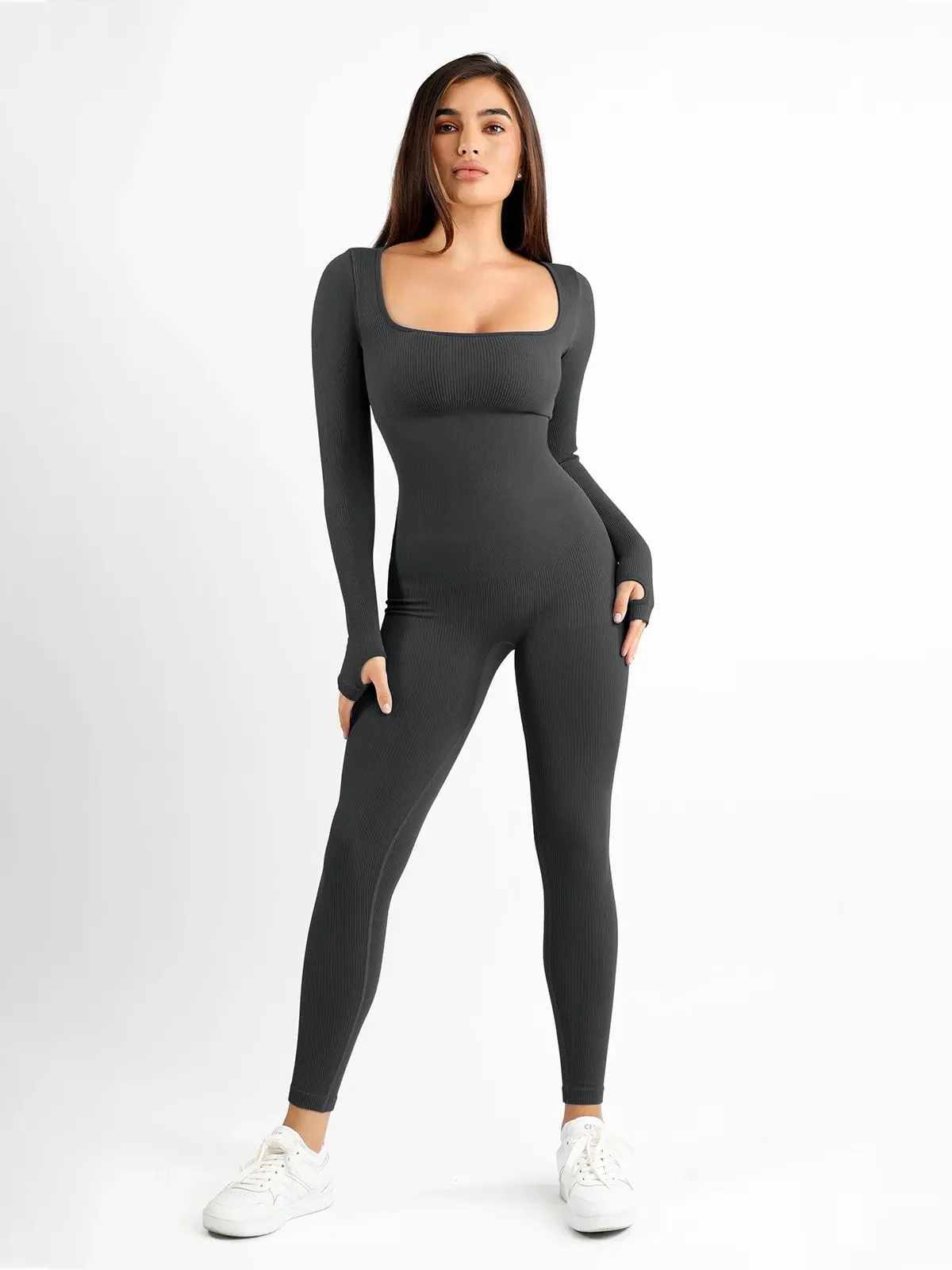 Shapewear Long Sleeve Seamless Thumb Hole Jumpsuit