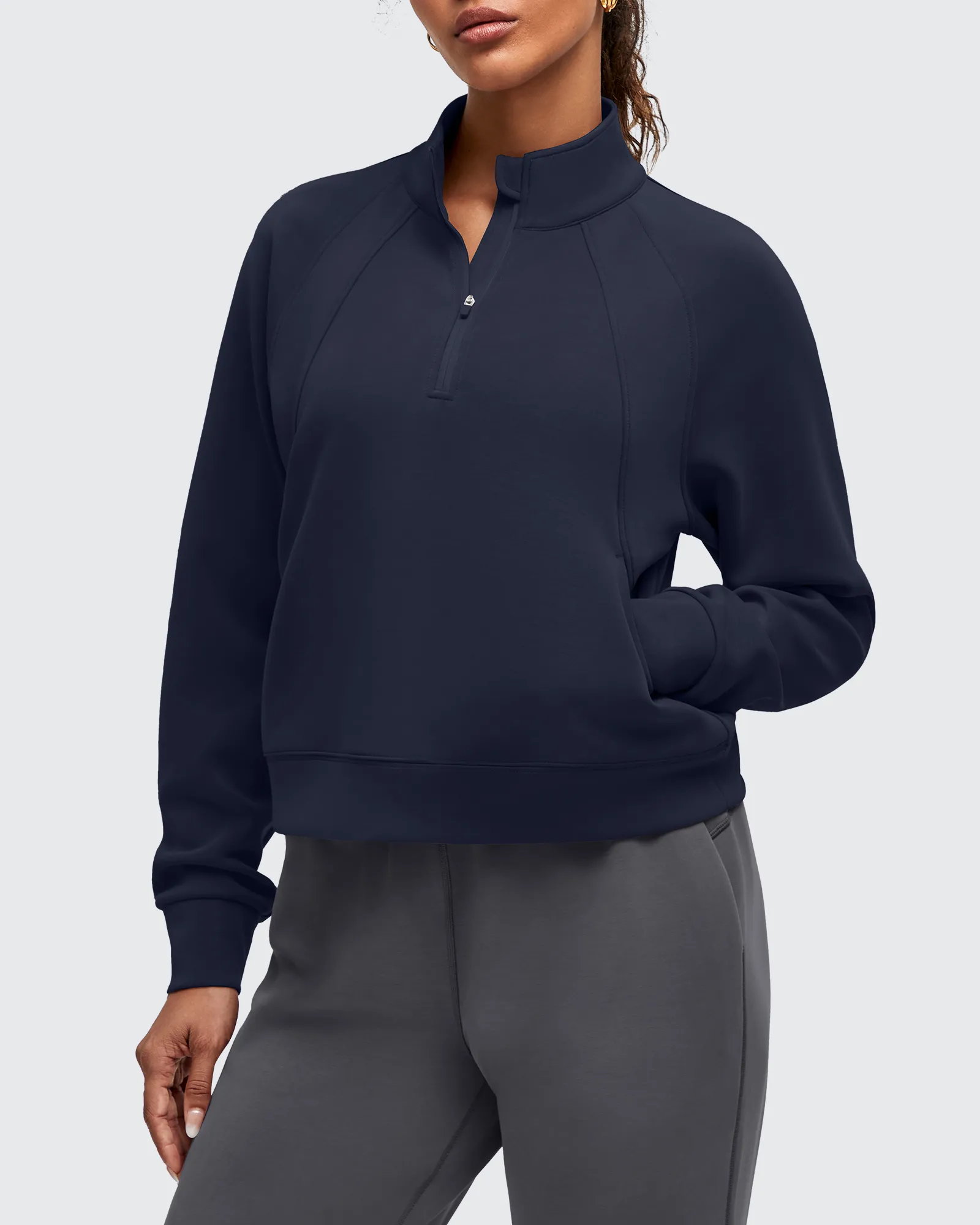 Smoofit Half-Zip Pullover Mock Neck Pockets Sweatshirts