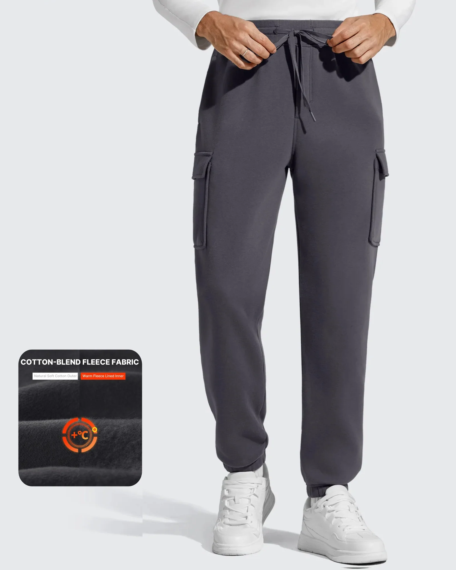 Flurrylux Men's Cotton Fleece-Lined Drawstring Cargo Pants