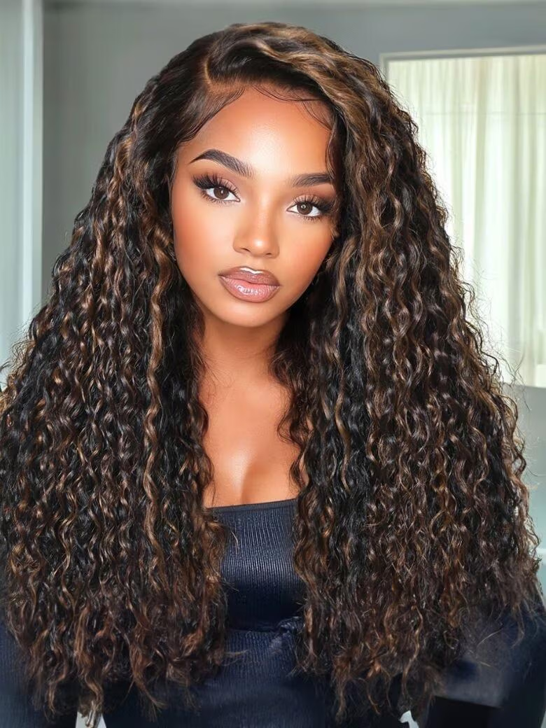 BOGO | Nadula Golden Brown Highlight 7x5 Bye Bye Knots Water Wave Lace Closure Wig