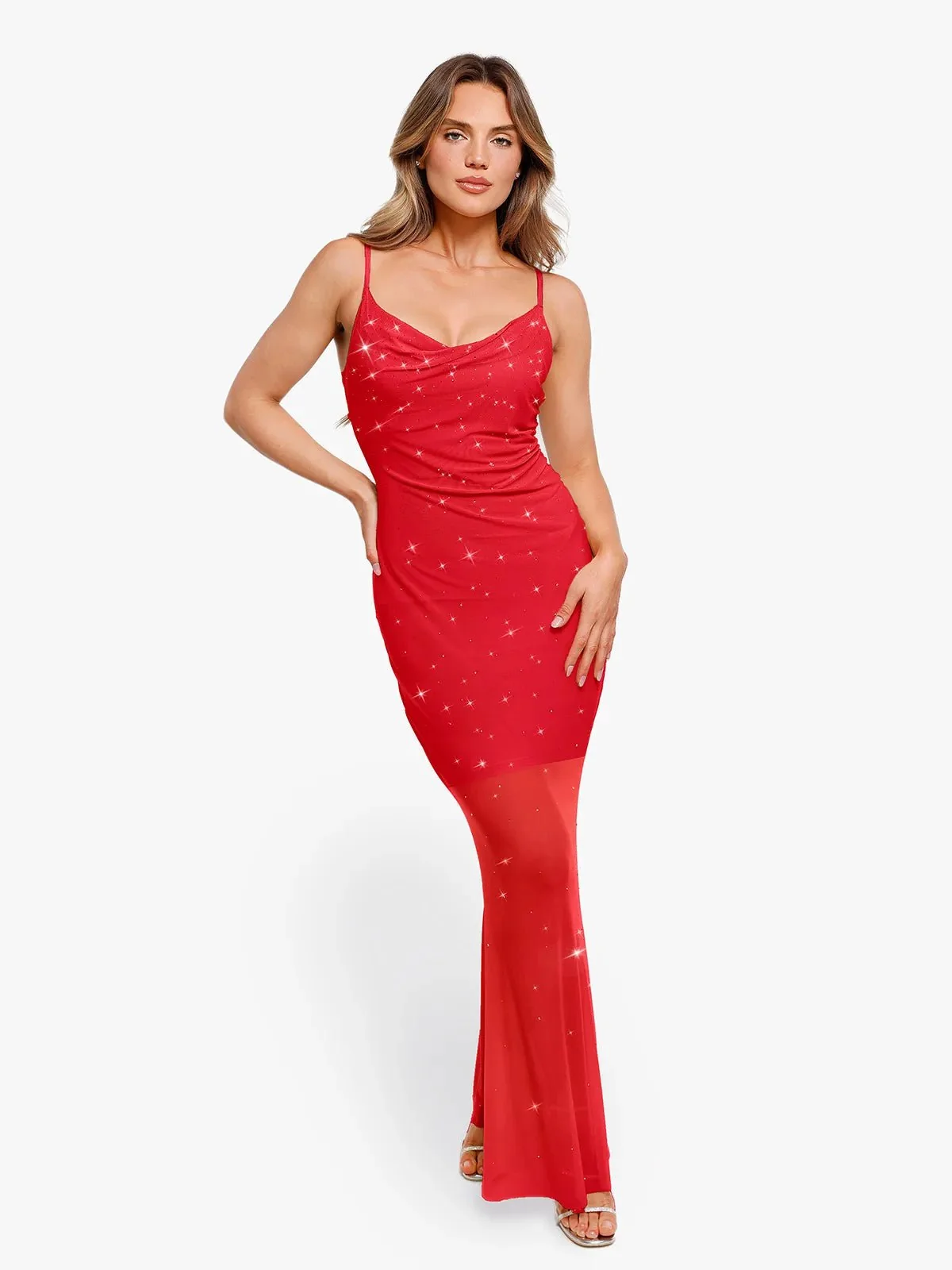 Crystal Mesh Shaping Maxi Slip Dress