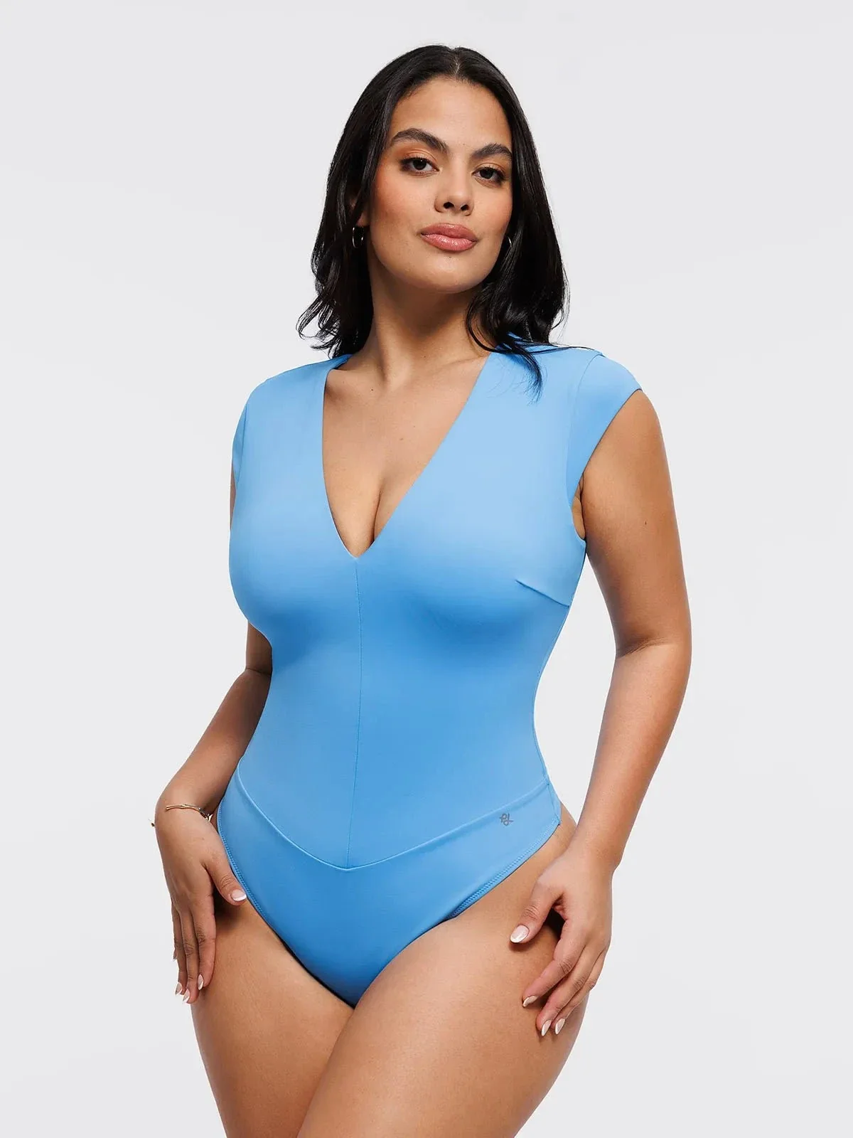 Shapewear V Neck Cap Sleeve Tummy Control Bodysuit