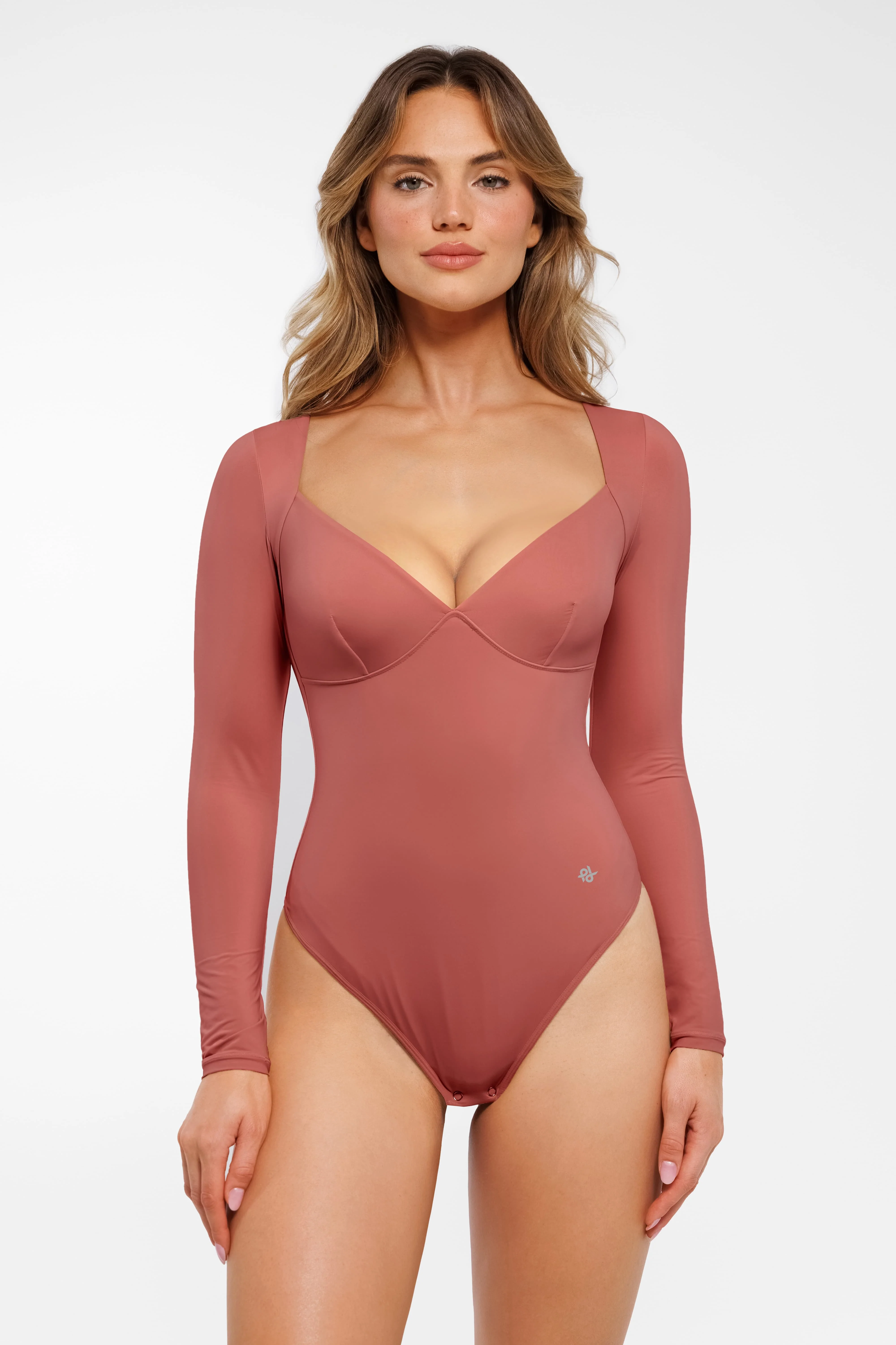 Shapewear Long Sleeve Tummy Control V Neck Bodysuit