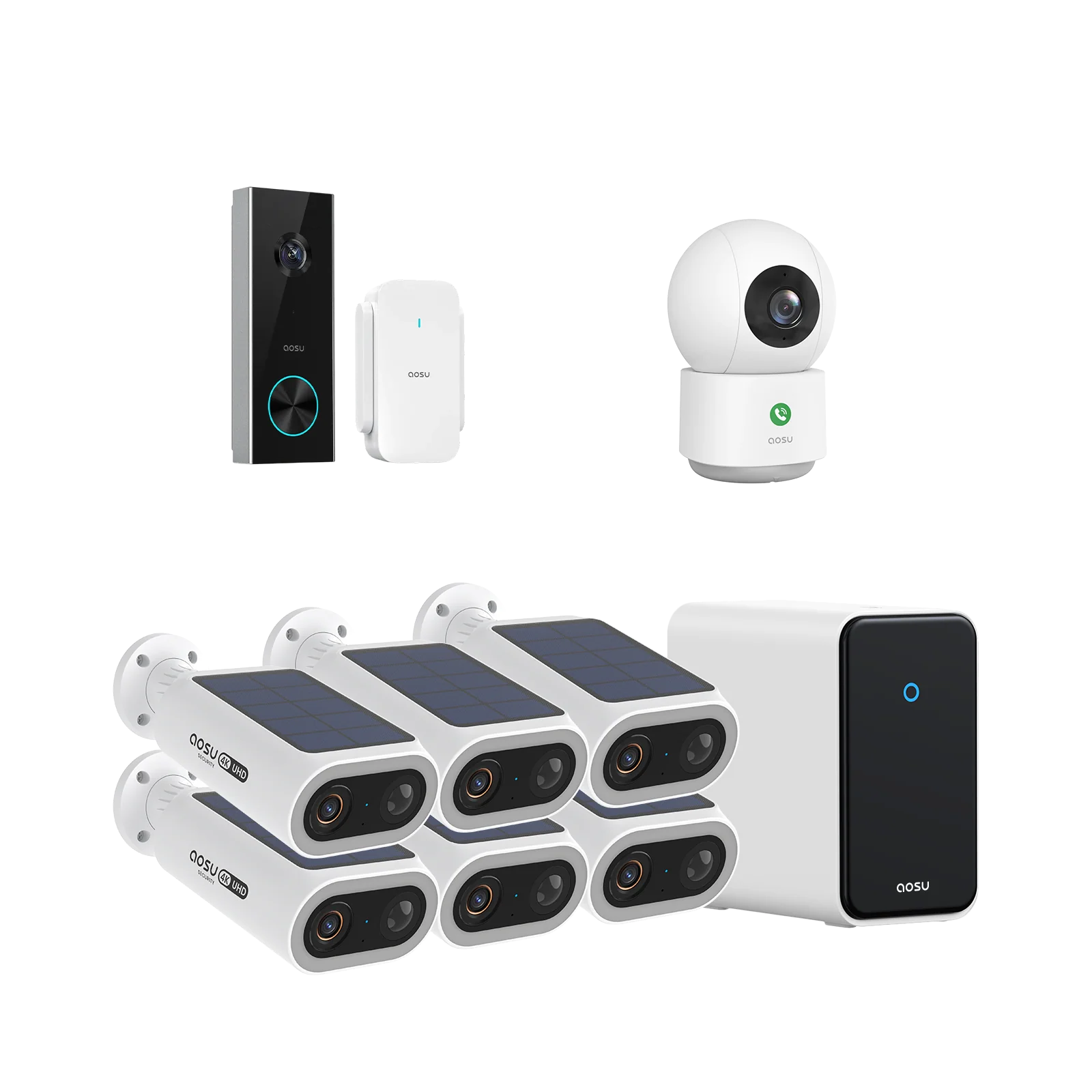 4K SolarCam P1 Max with aosuCortex System + Video Doorbell Pro + IndoorCam P1 Pro