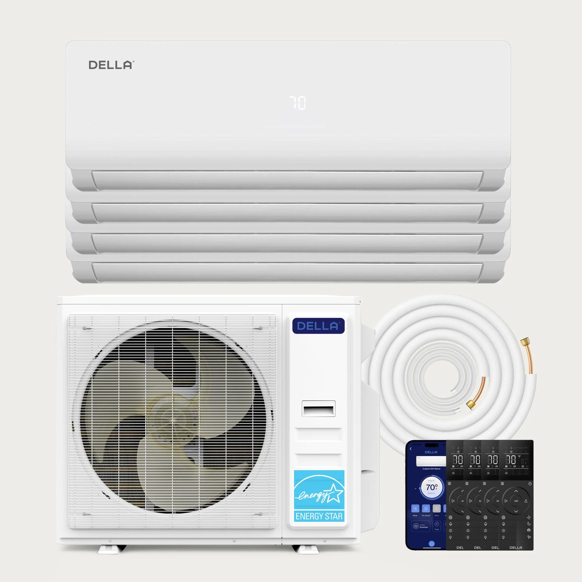 DELLA Vario Series 45000 BTU Quad Zone Mini Split AC (9K+9K+12k+12K) - Up to 1900 Sq.Ft.