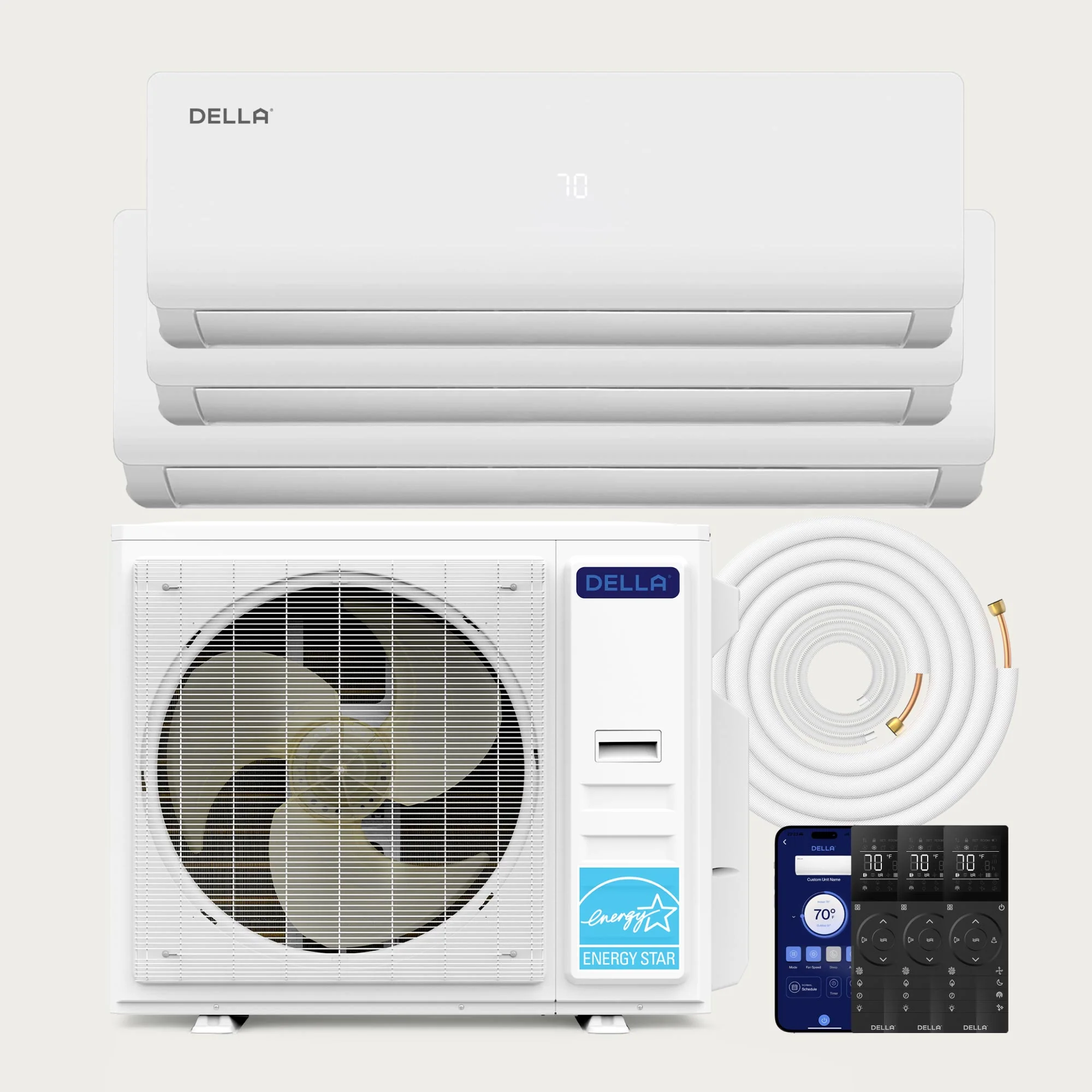 DELLA Vario Series 35000 BTU Tri-Zone Mini Split AC (12K+12K+18K) - Up to 2100 Sq.Ft.