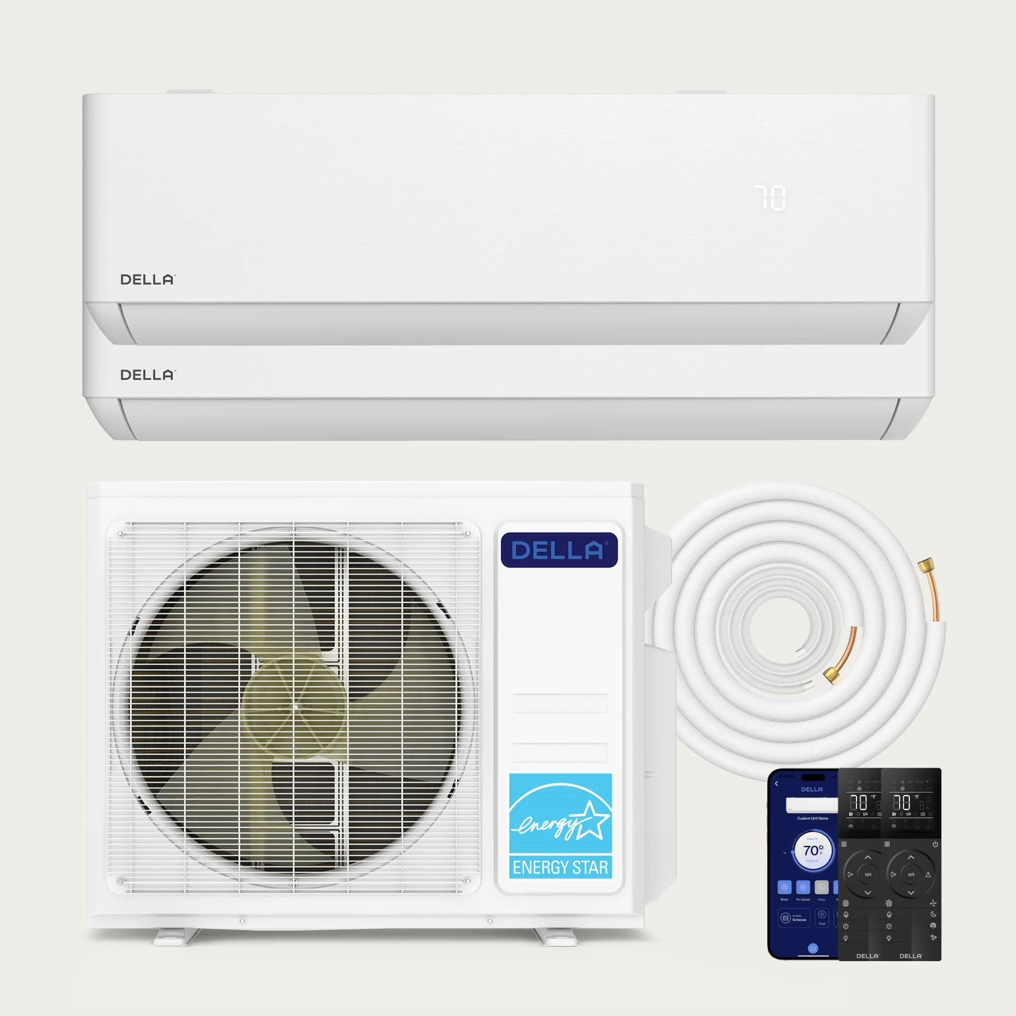 DELLA Optima Series 18000 BTU Dual Zone Mini Split AC (9K+9K) - Up to 800 Sq.Ft.