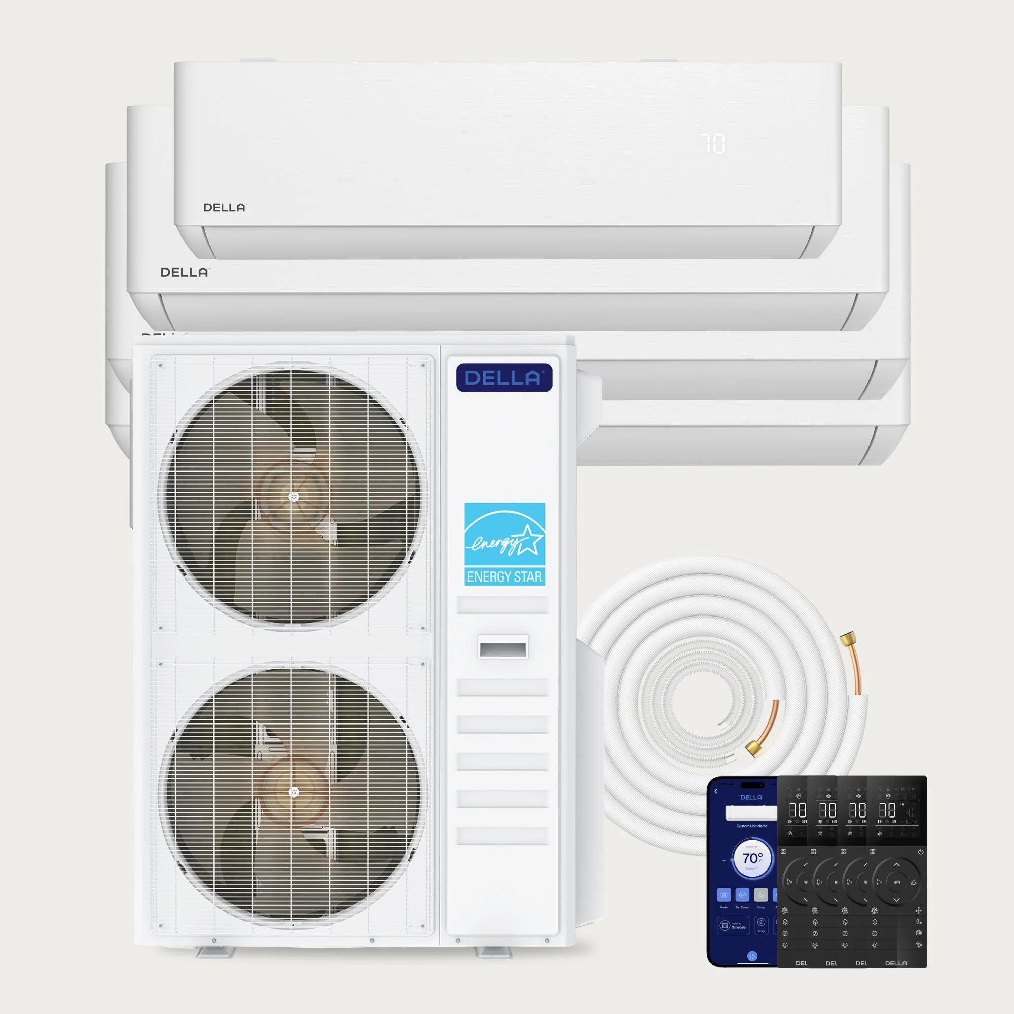 DELLA Optima CloudAir Series 55000 BTU Quad Zone Mini Split AC (9K+12K+18K+18K) - Up to 2950 Sq.Ft.