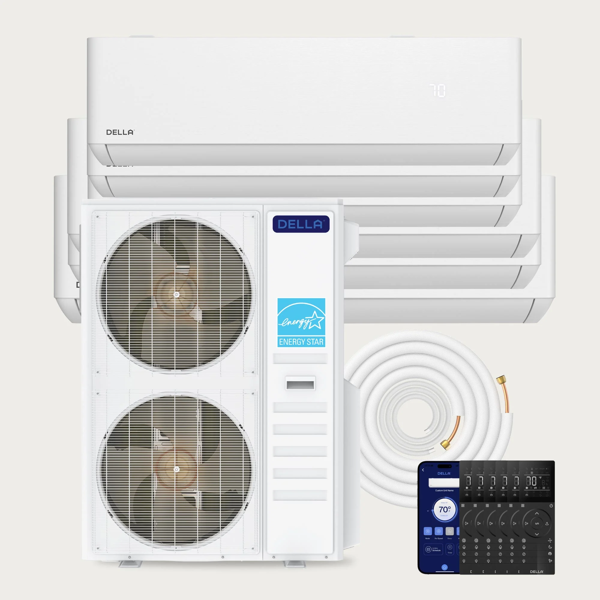 DELLA Optima CloudAir Series 55000 BTU Five Zone Mini Split AC (9K+9K+9K+12K+18K) - Up to 2750 Sq.Ft.