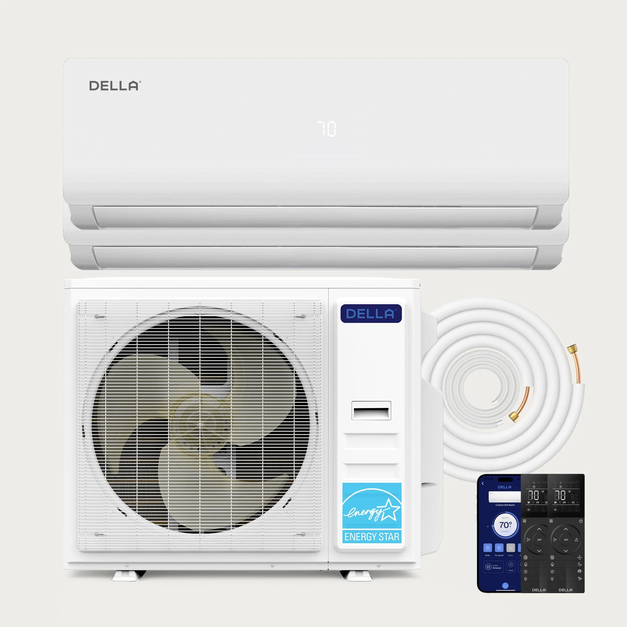 DELLA Vario Series 45000 BTU Dual Zone Mini Split AC (18K+24K) - Up to 2500 Sq.Ft.