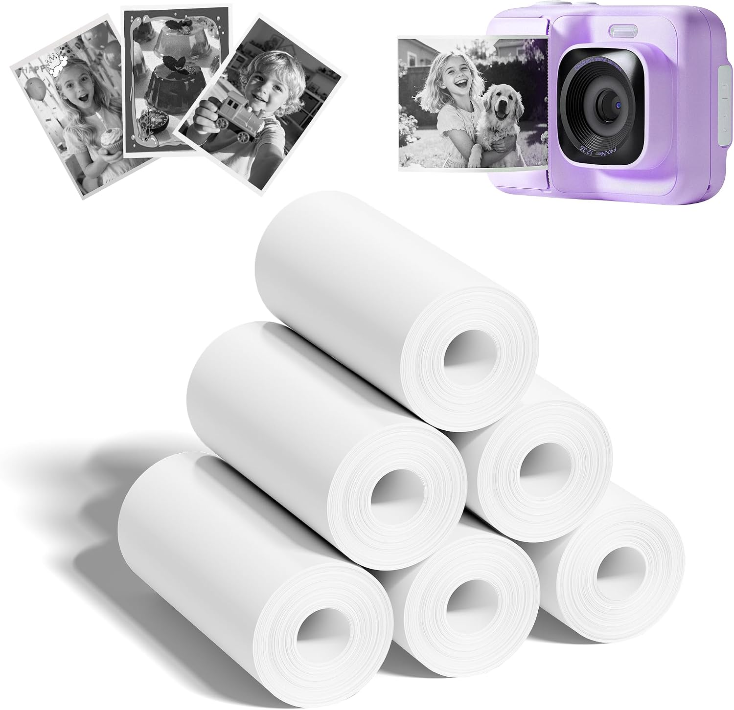 Kids Instant Print Camera Paper, Thermal Printing Refill Set for Kids Camera, Compatible with TYPONOS Funshot 20, Instant Print Camera Therm