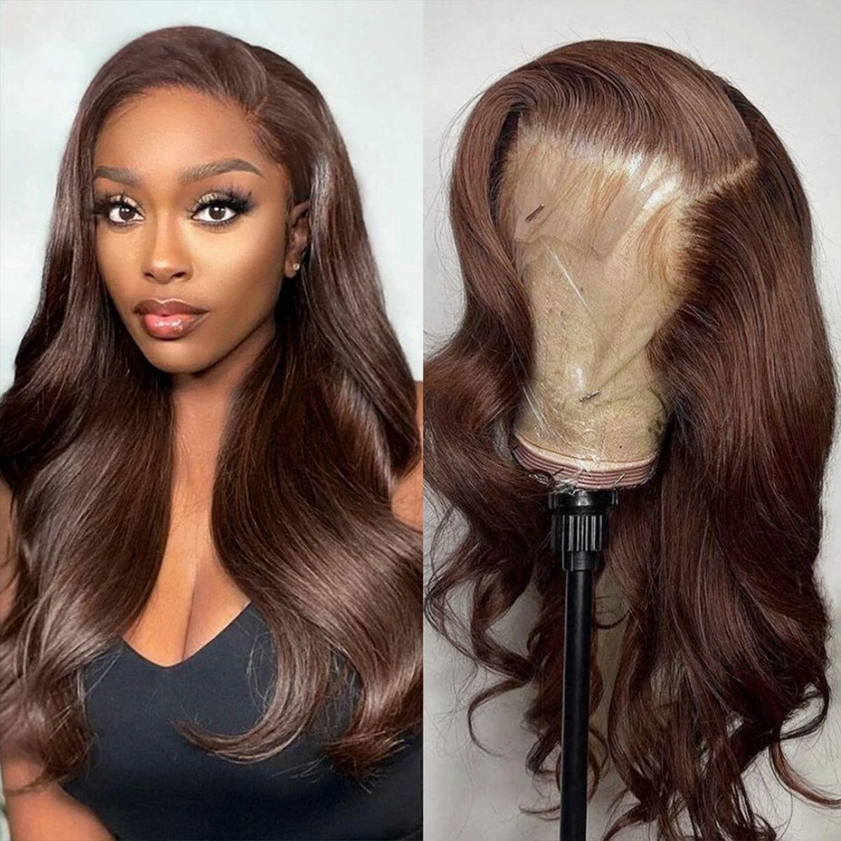 Dark Brown Lace Front Wigs Transparent Lace #4 Colored Human Hair Wigs-Amanda Hair