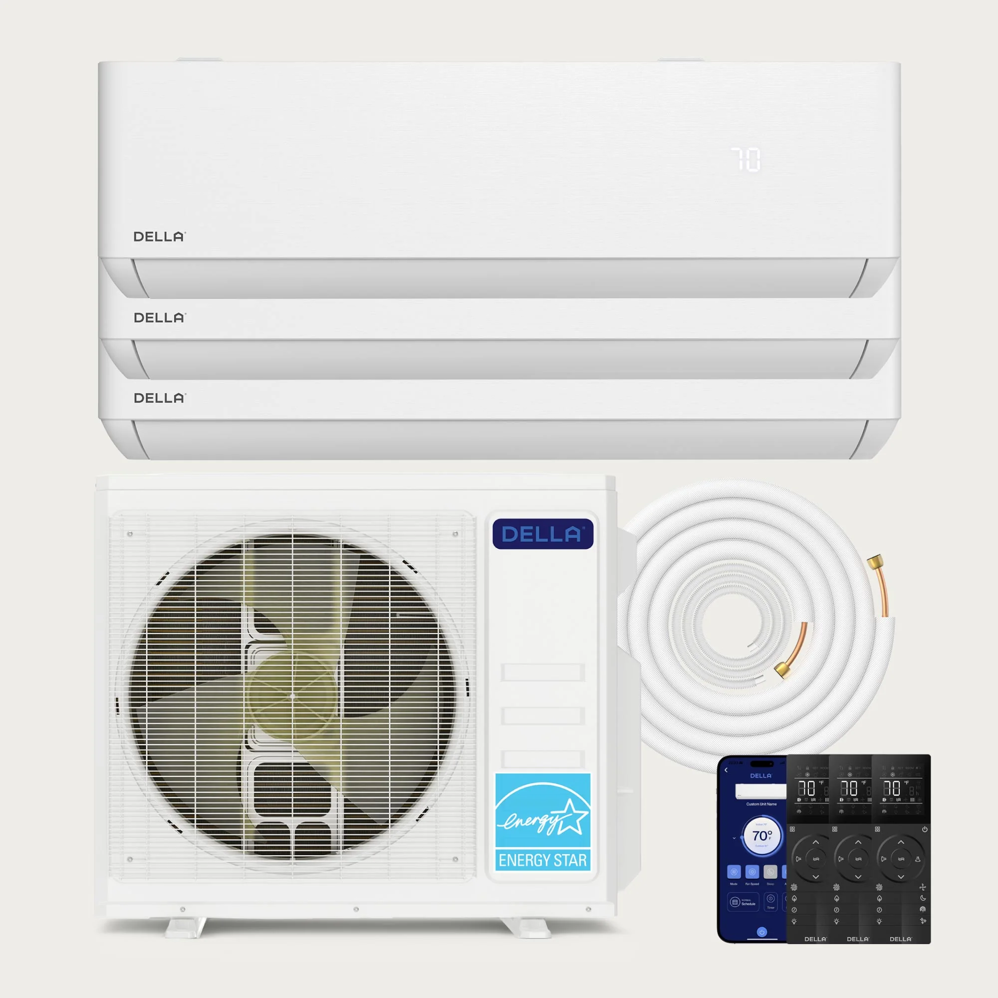 DELLA Optima Series 27000 BTU Tri-Zone Mini Split AC (9K+9K+12k) - Up to 1350 Sq.Ft.