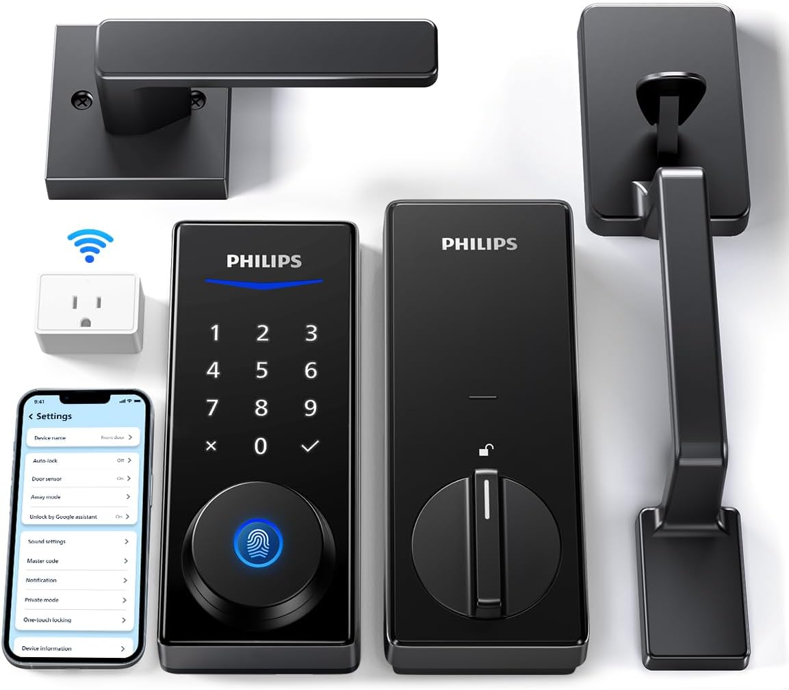 Philips Wi-Fi Smart Deadbolt with 2 Handles, Front Lock Set with Gateway | Code/ Fingerprint/APP Unlock, Alexa Google Voice Unlock, Remote A