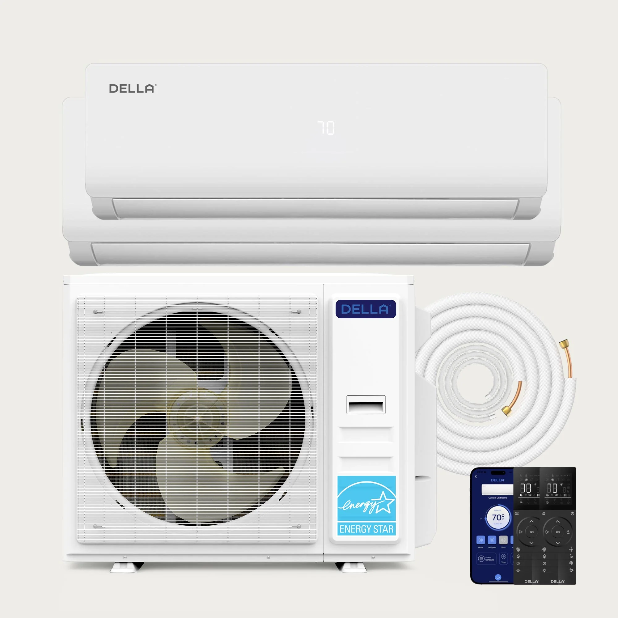 DELLA Vario Series 35000 BTU Dual Zone Mini Split AC (18K+24K) - Up to 2500 Sq.Ft.