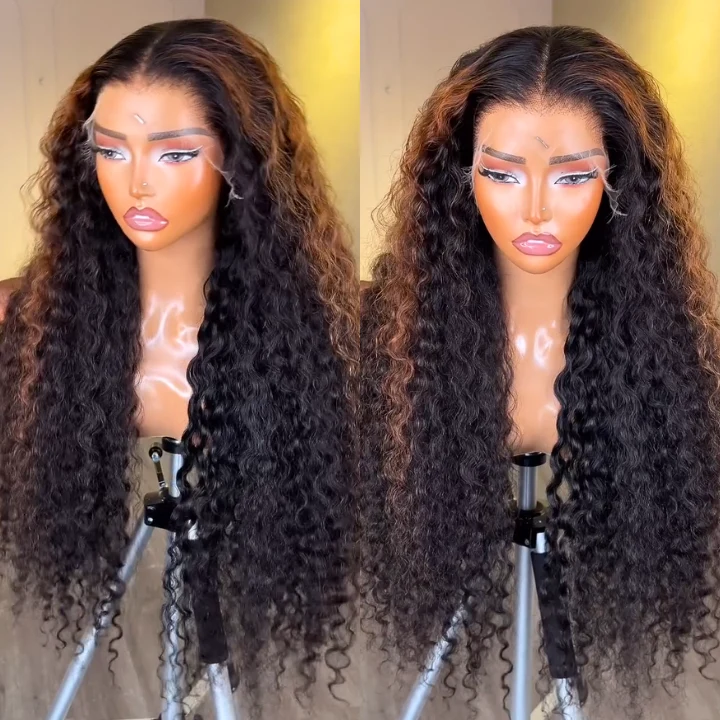 13x4 HD Lace Deep Wave Glueless Wig Highlight Light Brown 250% Density Human Hair