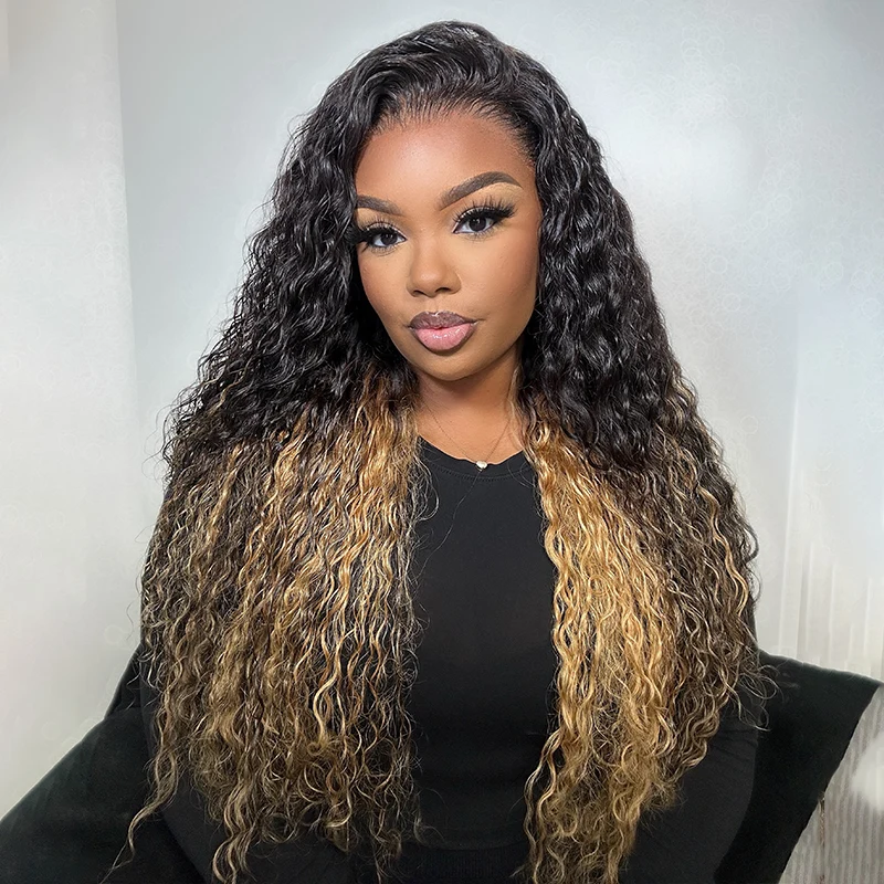 Two Tone Ombre Honey Blonde Curly Glueless Wig