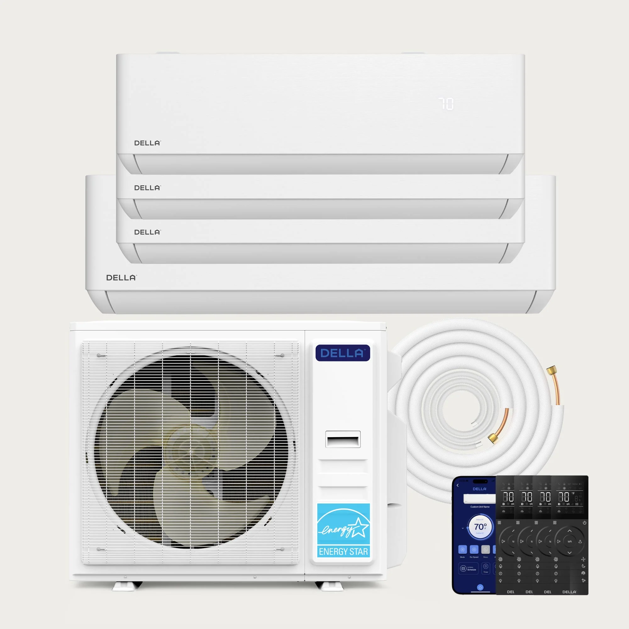 DELLA Optima CloudAir Series 42000 BTU Quad Zone Mini Split AC (9K+9K+9K+12K) - Up to 1750 Sq.Ft.