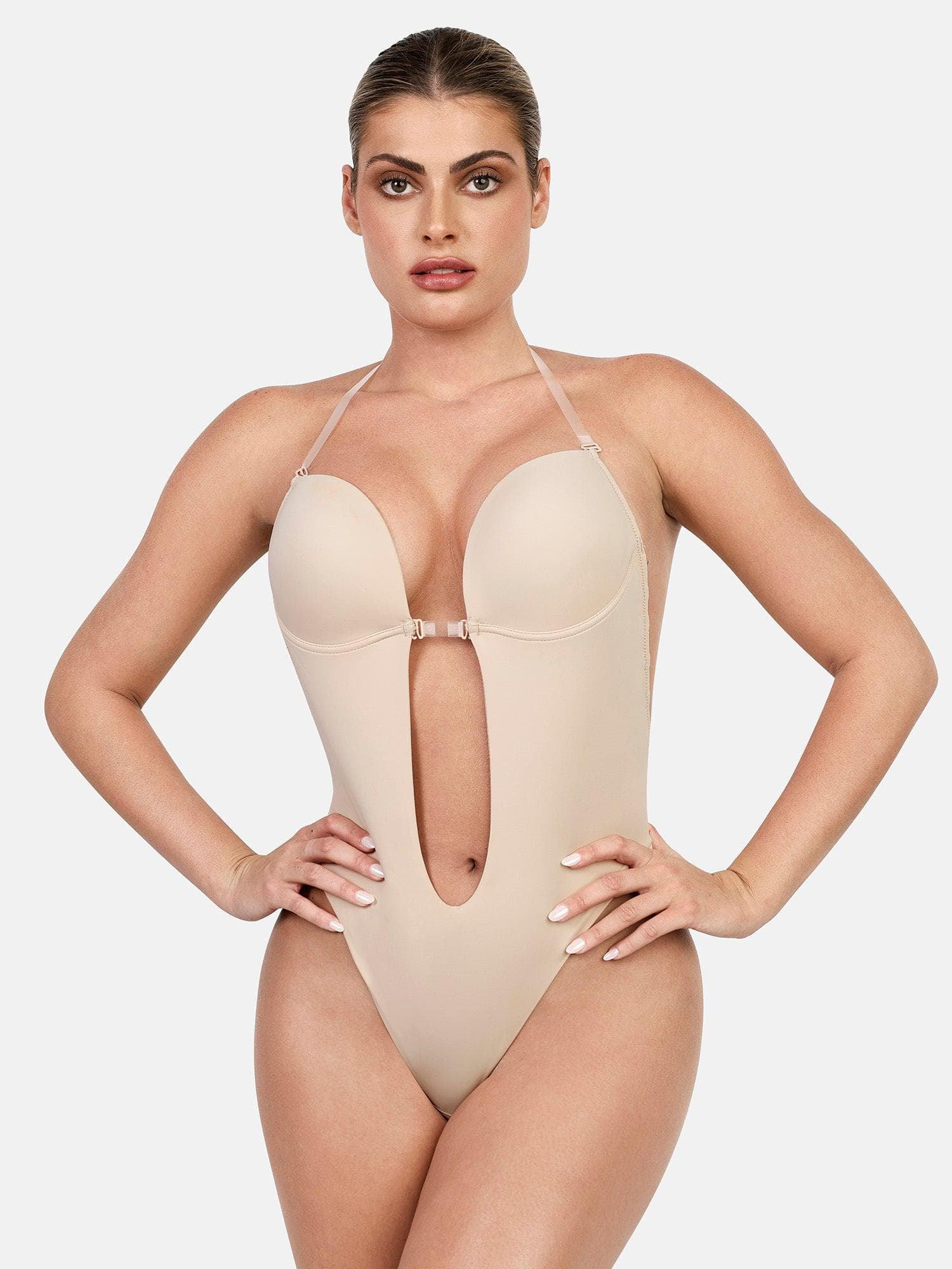 Shapewear Halter Strap Deep U Sculpting Backless Bodysuit