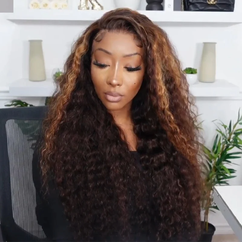 300% Density Bold Bounce Water Wave Highlight Blonde Glueless Wig