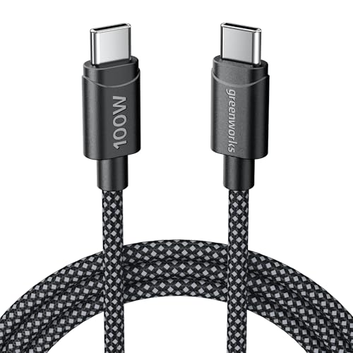 Greenworks (100W) 3 FT Braided USB C Charger Cable. Fast Charger. Great for MacBook Air, MacBook Pro, iPhone 17, iPad, Galaxy S25 / S24. Pix