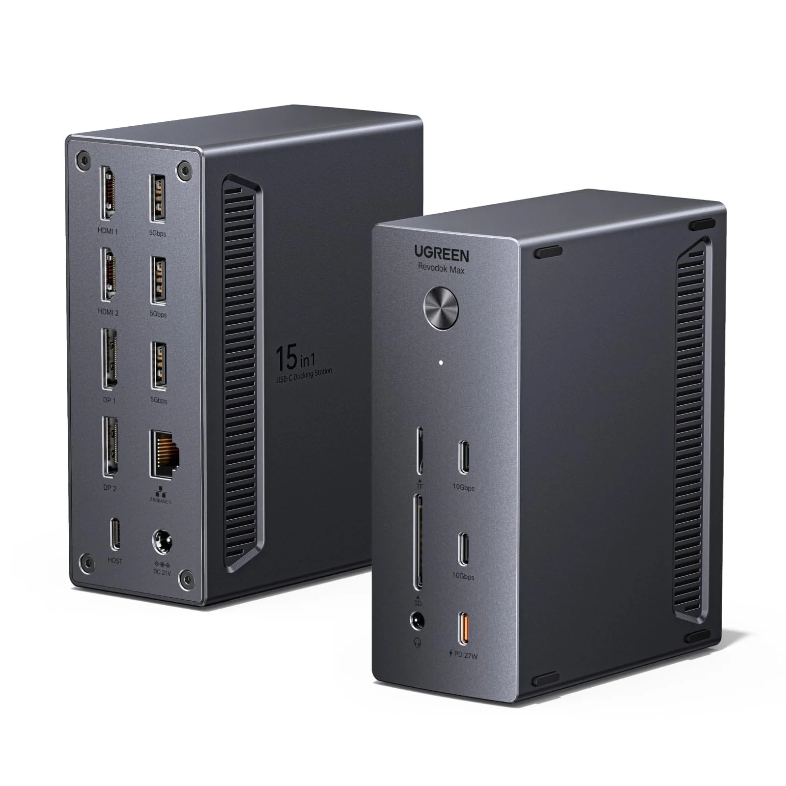 UGREEN USB-C DisplayLink Docking Station, Quad Monitor, Driver Required | 15-in-1, Single 8K@60Hz, 2xDP, 2xHDMI, 2xUSB-C 10Gbps, 3xUSB-A, 2.