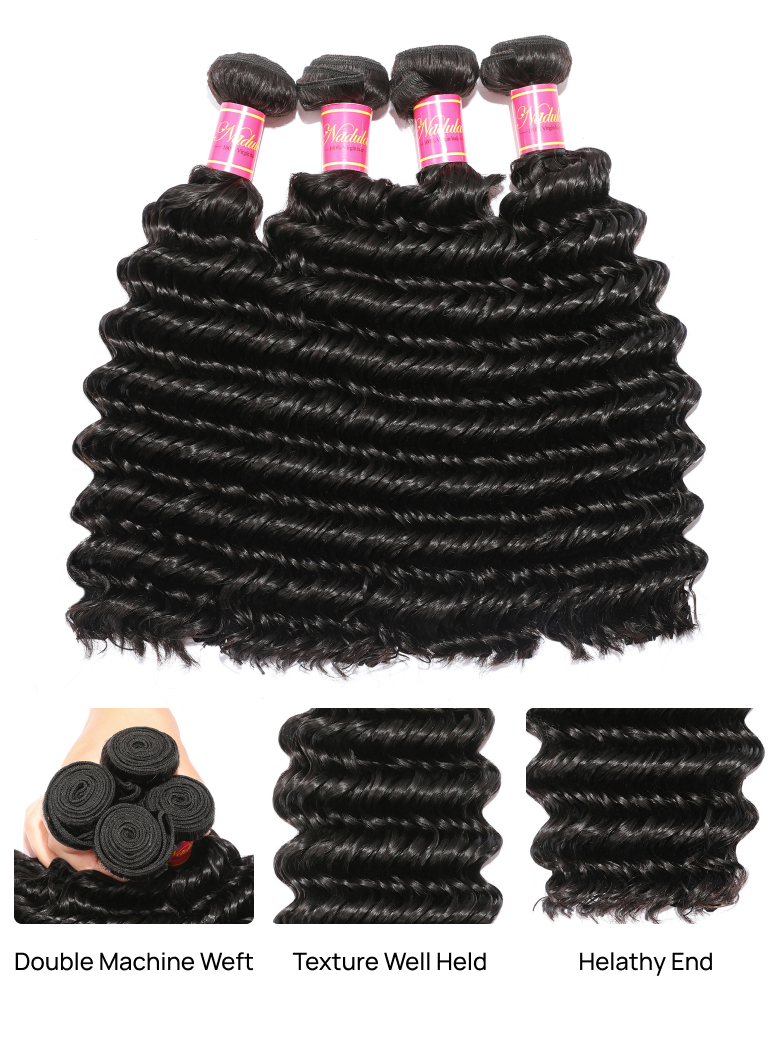 Nadula Deep Wave HD Lace Closure 5x5 With Bundles 12 Inch -26 Inch Deep Wave Hair Weaves 4 Bundles With Closure