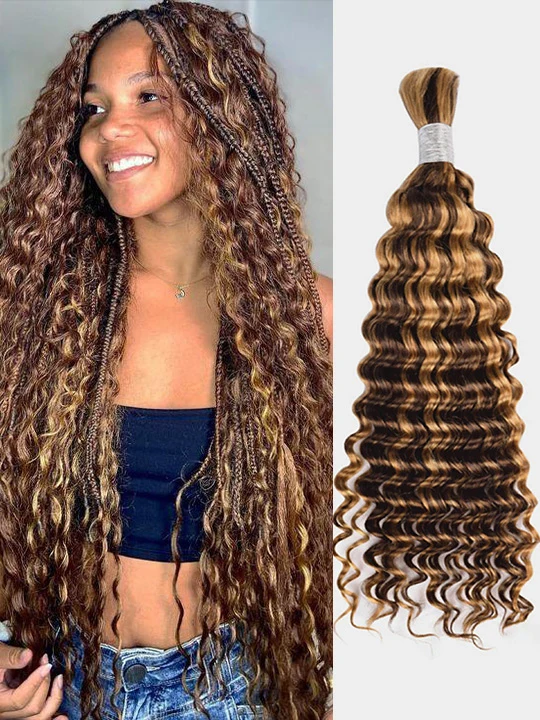 Highlight Brown Bulk Hair For Braiding Human Hair Deep Wave Braids Human Hair Extension No Weft