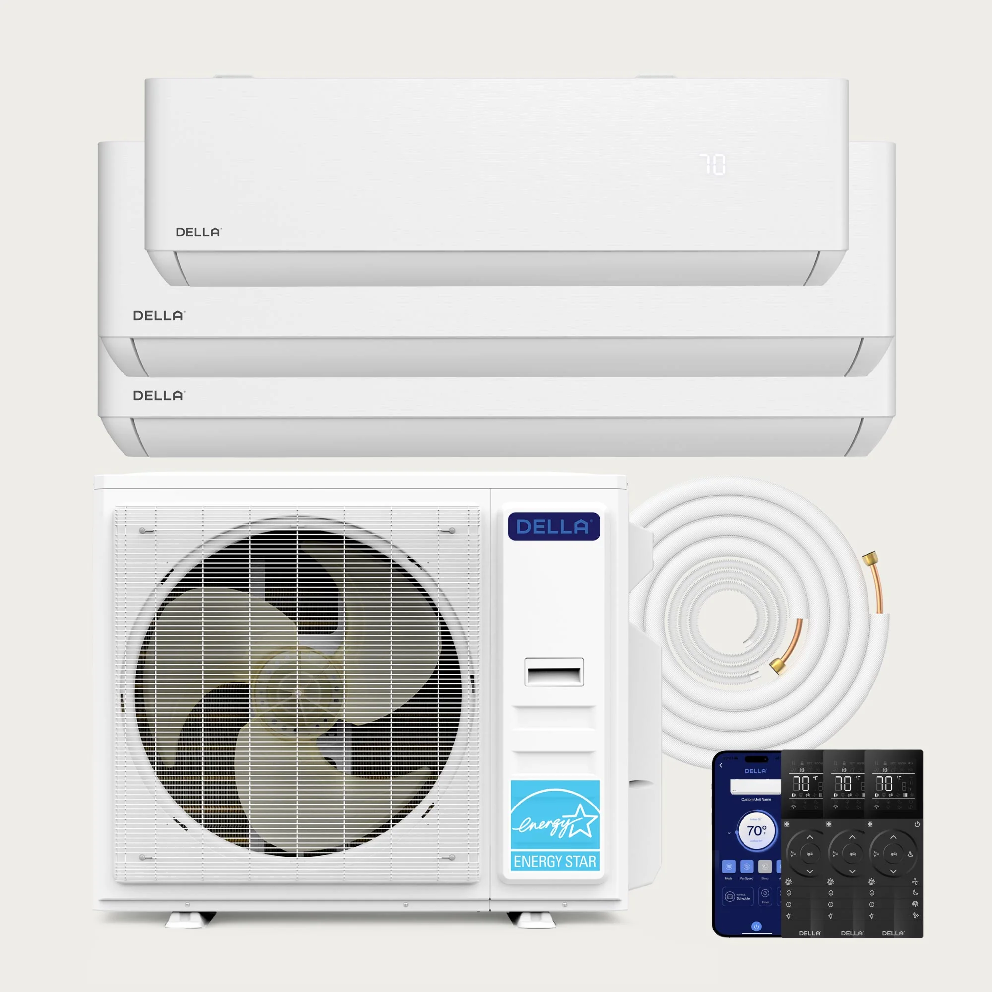 DELLA Optima Series 42000 BTU Tri-Zone Mini Split AC (9K+18K+18k) - Up to 2400 Sq.Ft.