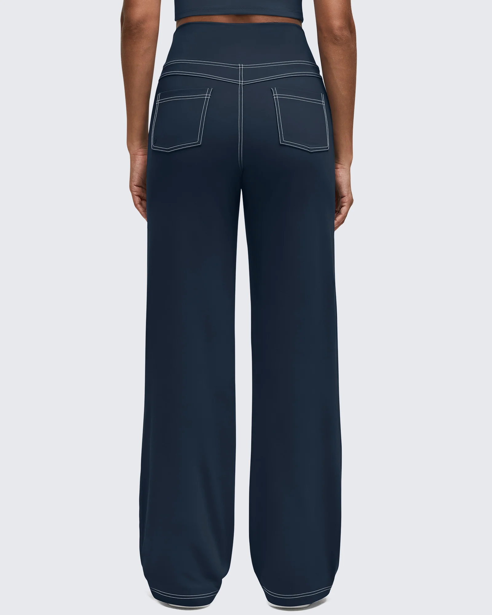 EverGoing Contrast Stitch High-Waist Wide Leg Pants