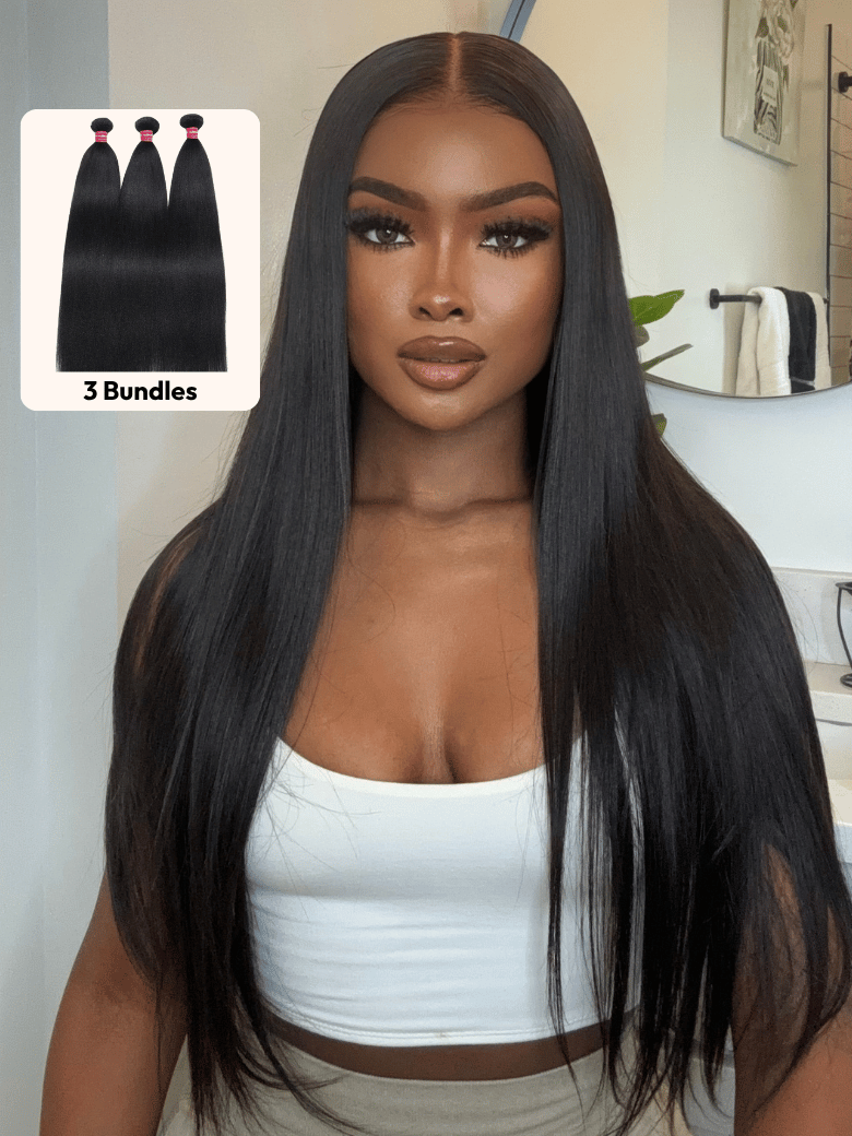 UNice Straight Remy Human Hair Bundles 3Pcs Deal