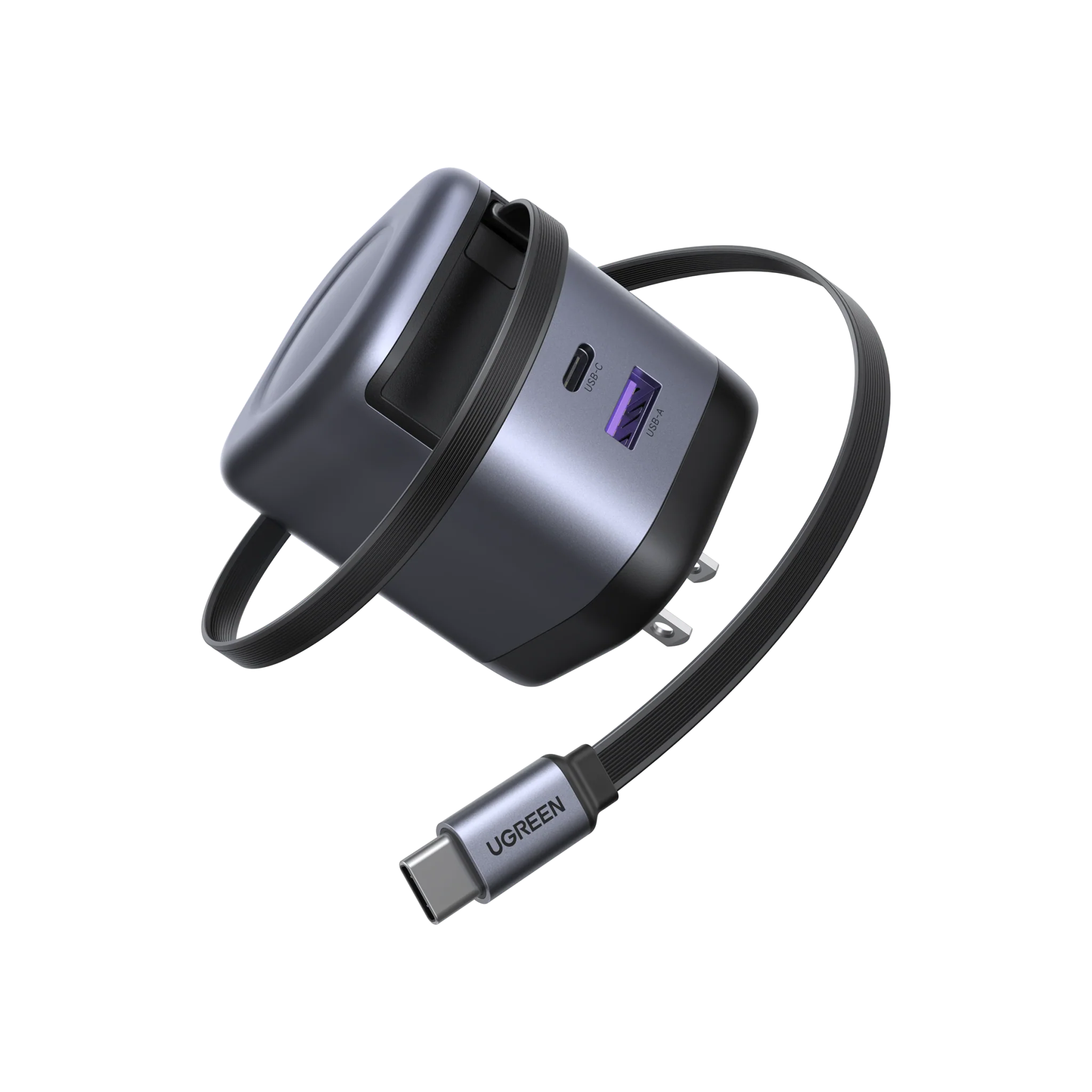 UGREEN 65W GaN Fast Charger - 3 Ports & Retractable Cable