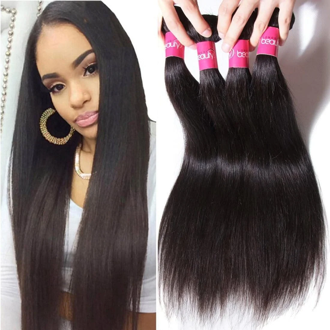 Klaiyi Malaysian Hair Unprocessed Straight Virgin Human Hair Weft 4pcs/pack, 8 10 12 14inch / Natural Color
