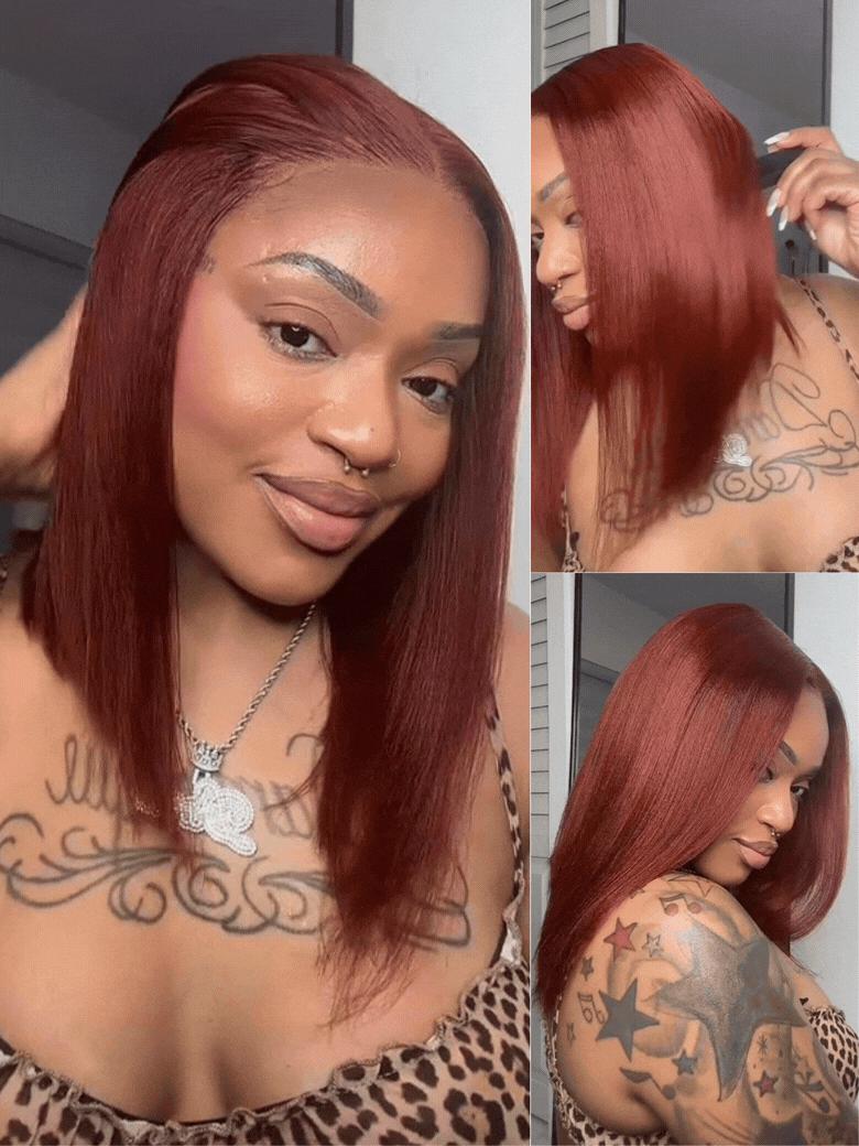 Nadula Bye Bye Knots Yaki Straight Bob Wig Reddish Brown 7x5 Pre-Bleached Natural Looking Glueless Wig
