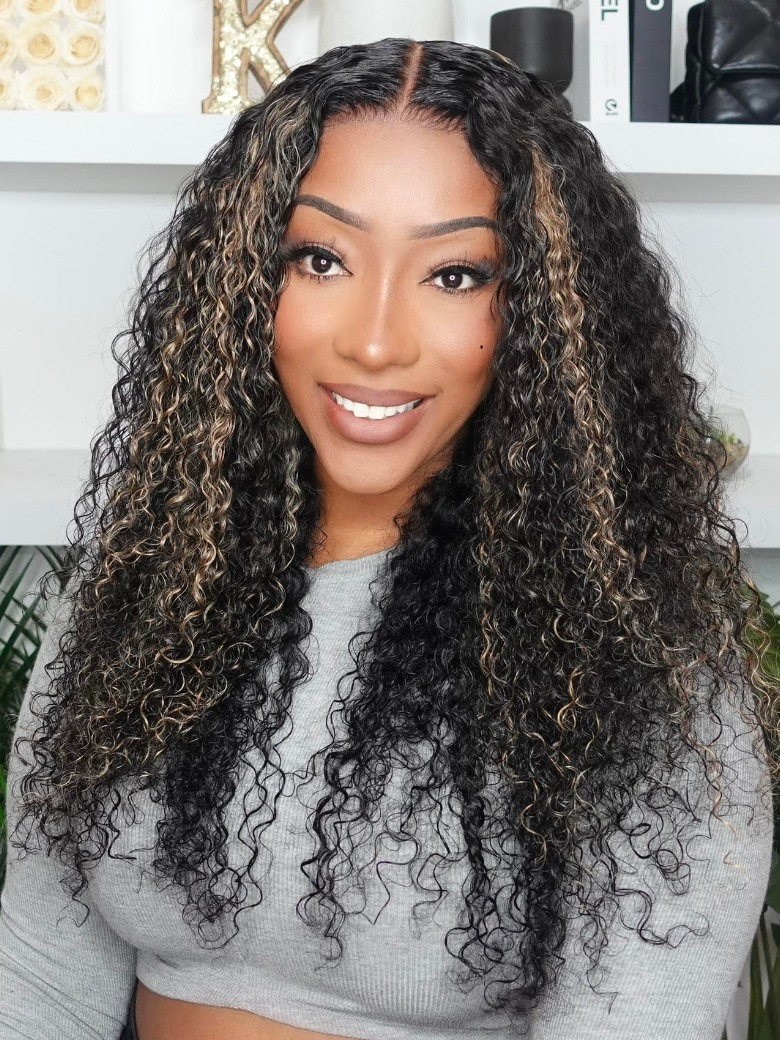 [180% Density] Bye Bye Knots Wig 7x5 Glueless Lace Honey Brown Highlights Jerry Curly Wig With Bleached Knots