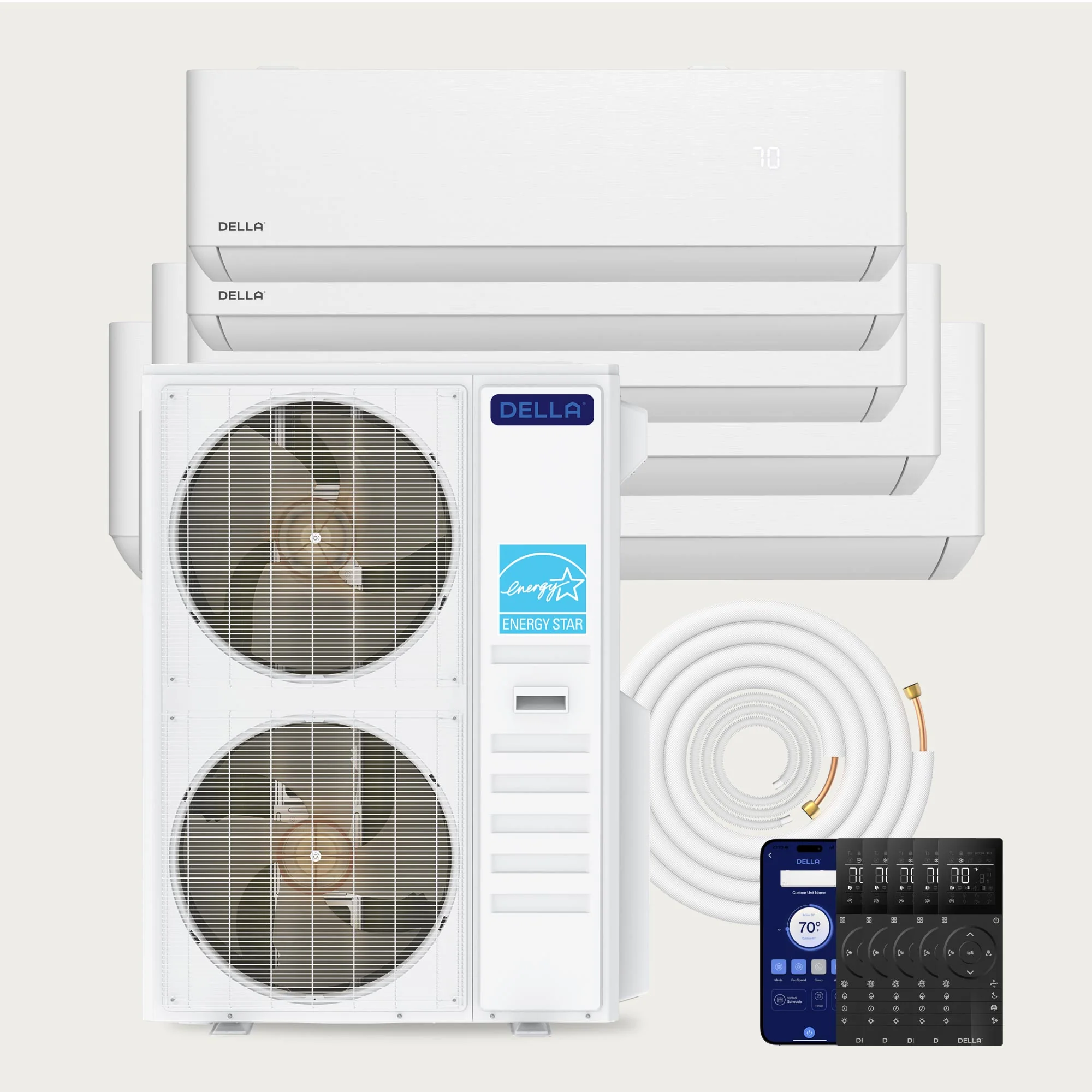 DELLA Optima Pro CloudAir Series 48000 BTU Five Zone Mini Split AC (6K+6K+9K+12K+18K) - Up to 2550 Sq.Ft.