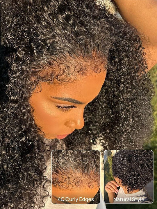 [Flash Deal]Kinky Curly Invisi Drawstring Glueless Lace Wig 100% Human Hair Wig on Sale