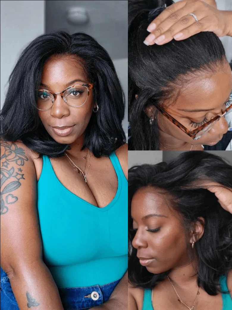 Klaiyi Yaki Straight Bob 13x4 Pre Everything Put On and Go Glueless Wig Pre-Cut Lace Wig Beginner Friendly, 13x4- 150%(Pre-Layered) / 10 / B