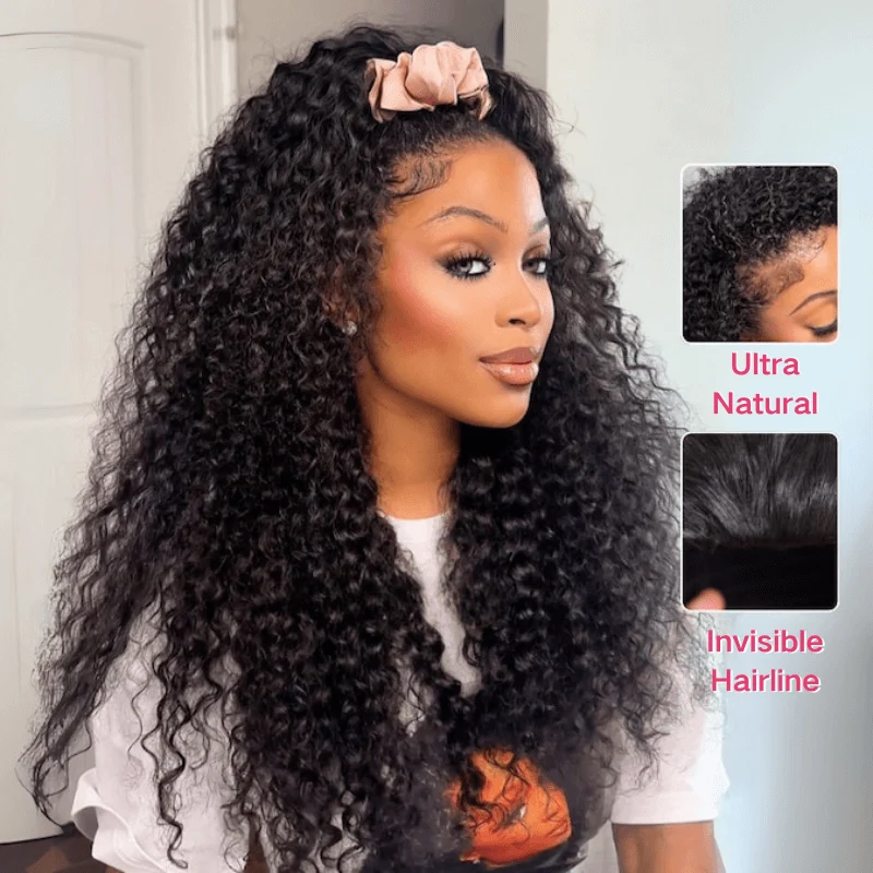 Water Wave Half Wig Invisi Drawstring Glueless Put On and Go Human Hair Wig Flash Sale