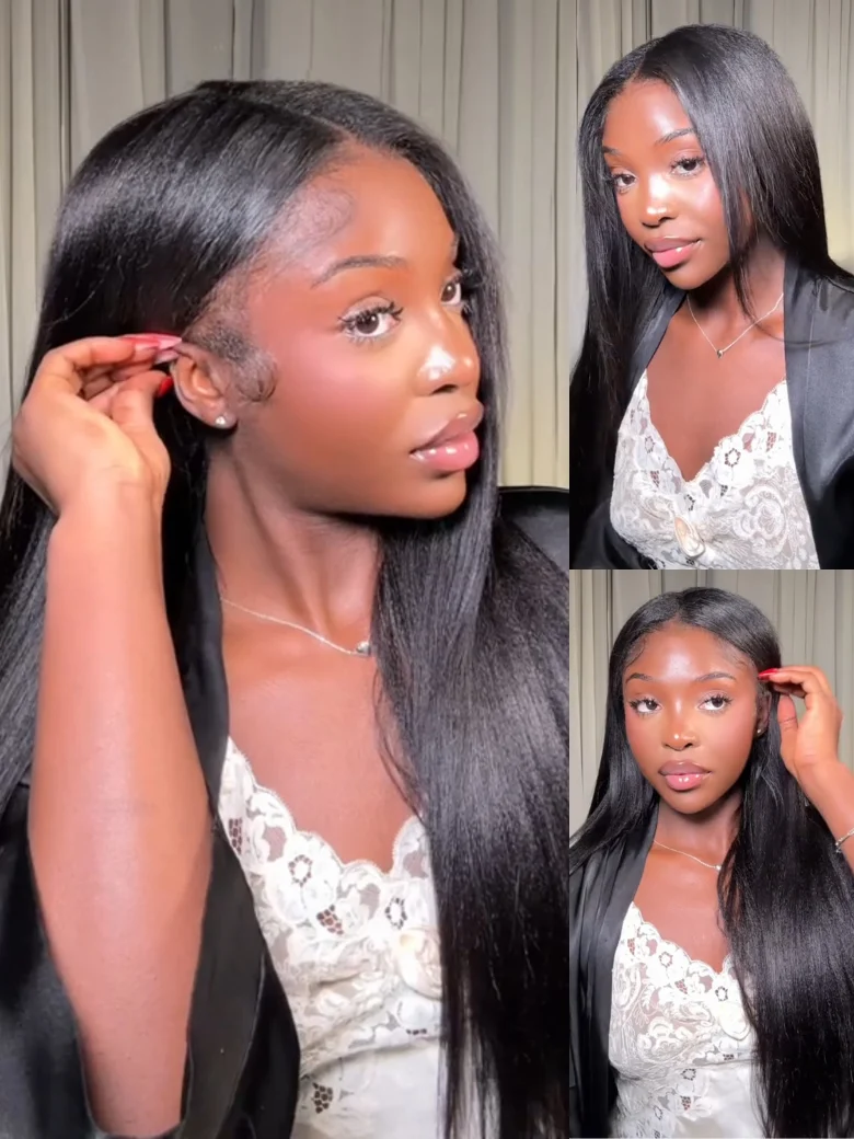 Klaiyi Yaki Straight V Part Wig Meets Real Scalp New EasiContour Ready To Wear Glueless Wig with Invisi Drawstring , 16 / 150%