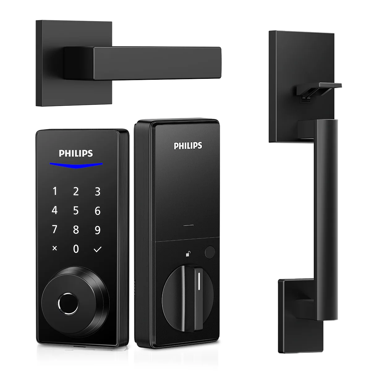 Philips 1000 Series Fingerprint Touchscreen Electronic Deadbolt with Handleset - Matte Black