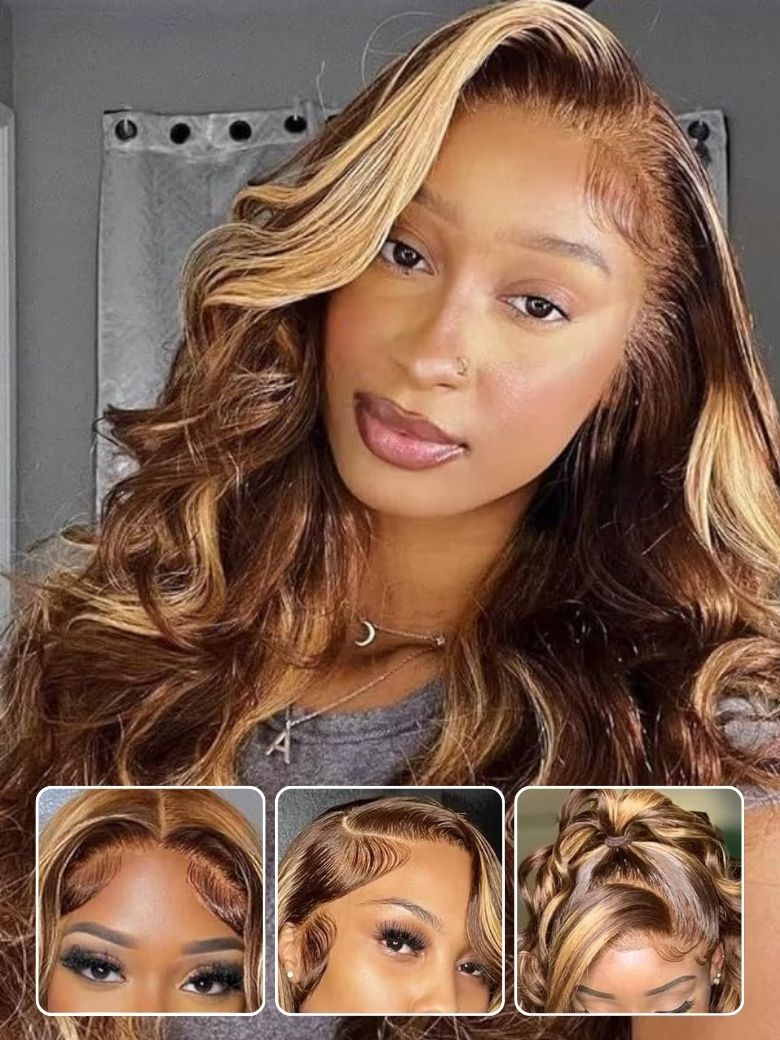 Nadula Body Wave 4 Bundles Piano Honey Blond Highlight Brown Hair Weave 100% Human Hair Unprocessed Hair Extension