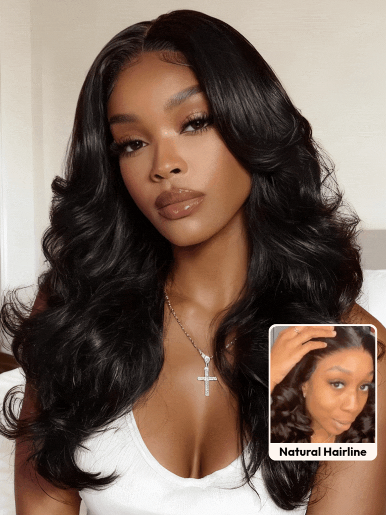 Klaiyi Middle Part Loose Curls Body Wave Wig 7x5 Bye Bye Knots 180% Density Wig, 7x5 180%-Drawstring / 14