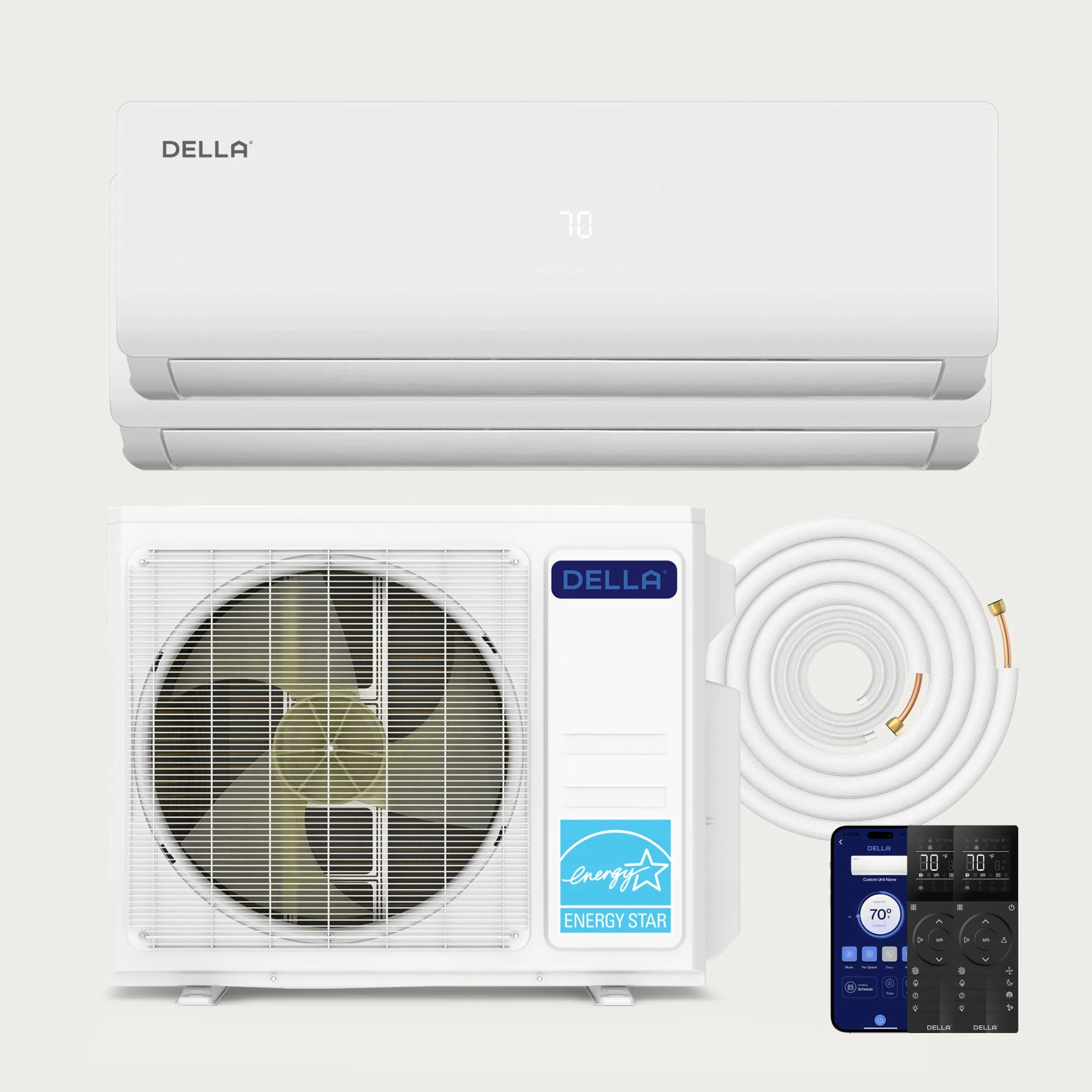 DELLA Vario Series 20000 BTU Dual Zone Mini Split AC (12K + 12K) - Up to 1100 Sq.Ft.