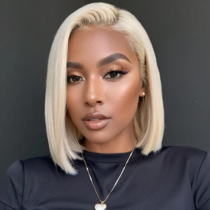 613 Blonde Straight 13x4 Short Bob Lace Frontal Wigs Pre Plucke Glueless Human Hair Wig-Amanda Hair